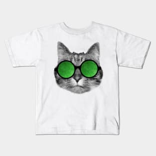 Green glasses cat Kids T-Shirt